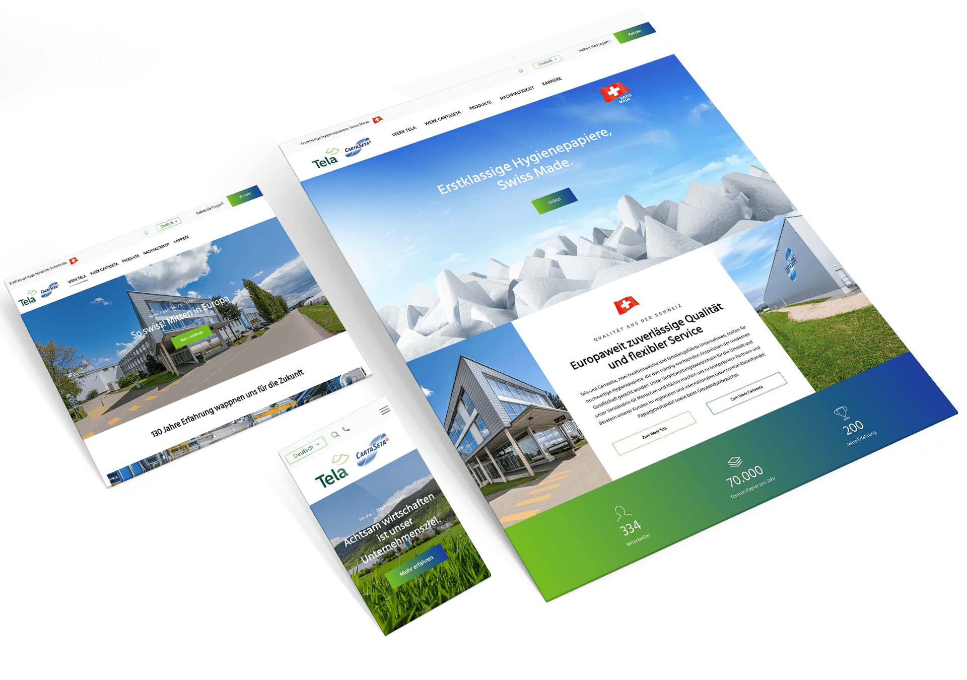 Responsive Webdesign für Tela und Cartaseta, Schweiz