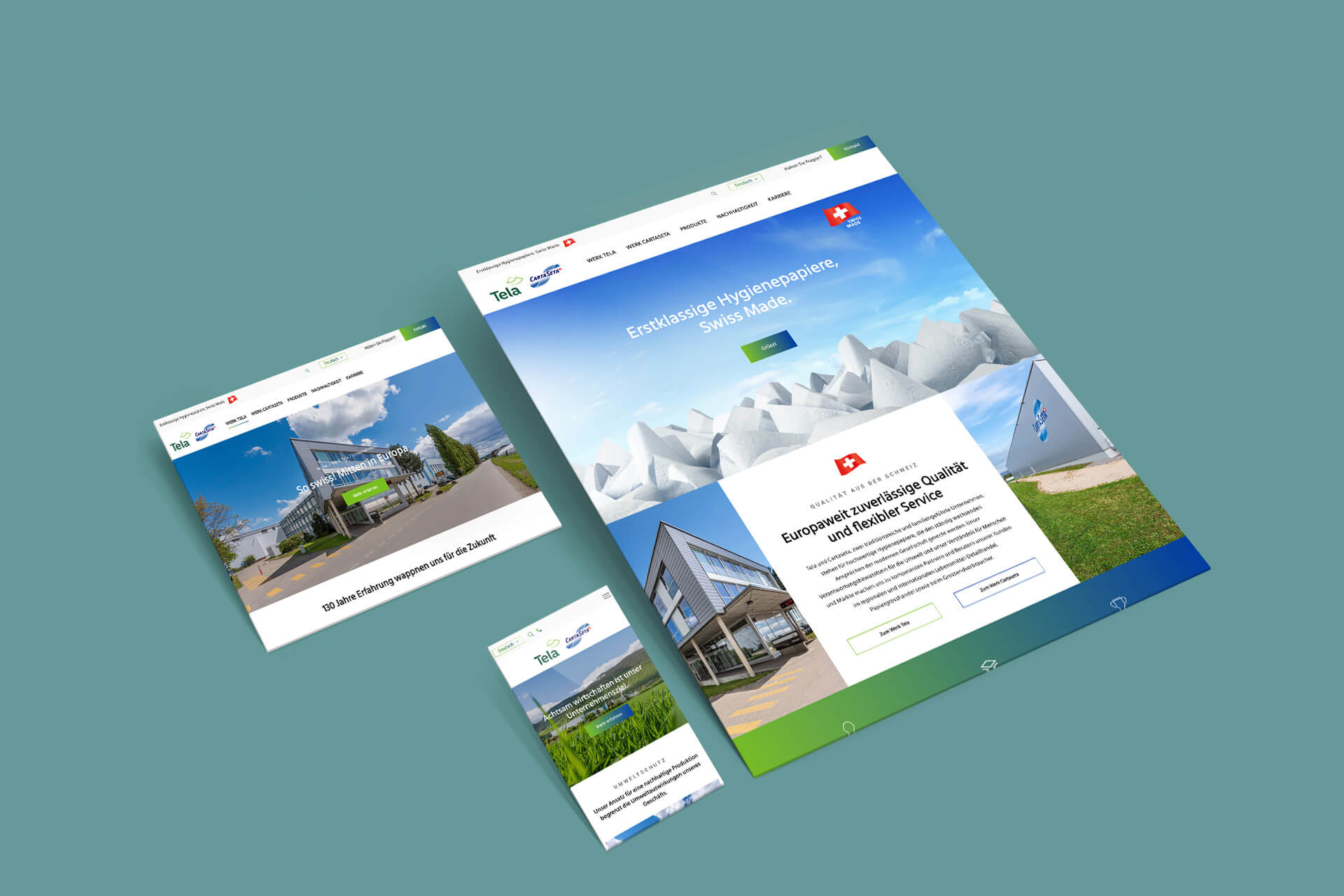 Webdesign für die Papierhersteller Tela und Cartaseta aus der Schweiz