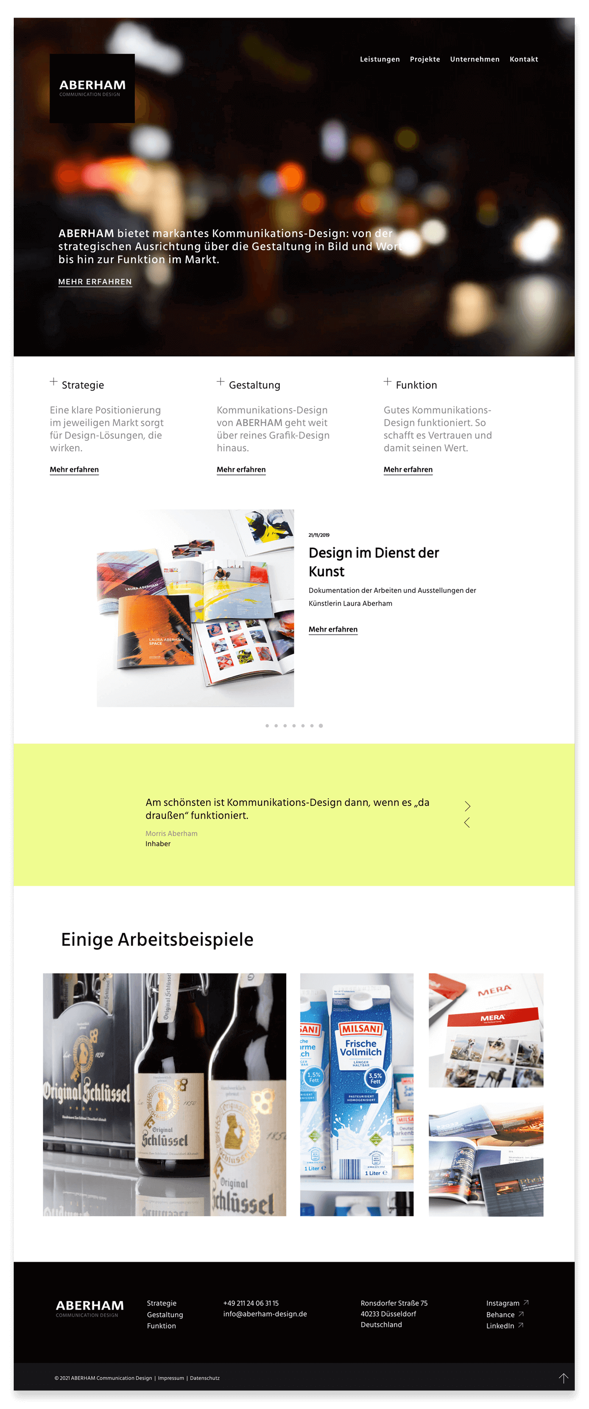 Layout Website von ABERHAM Communication Design