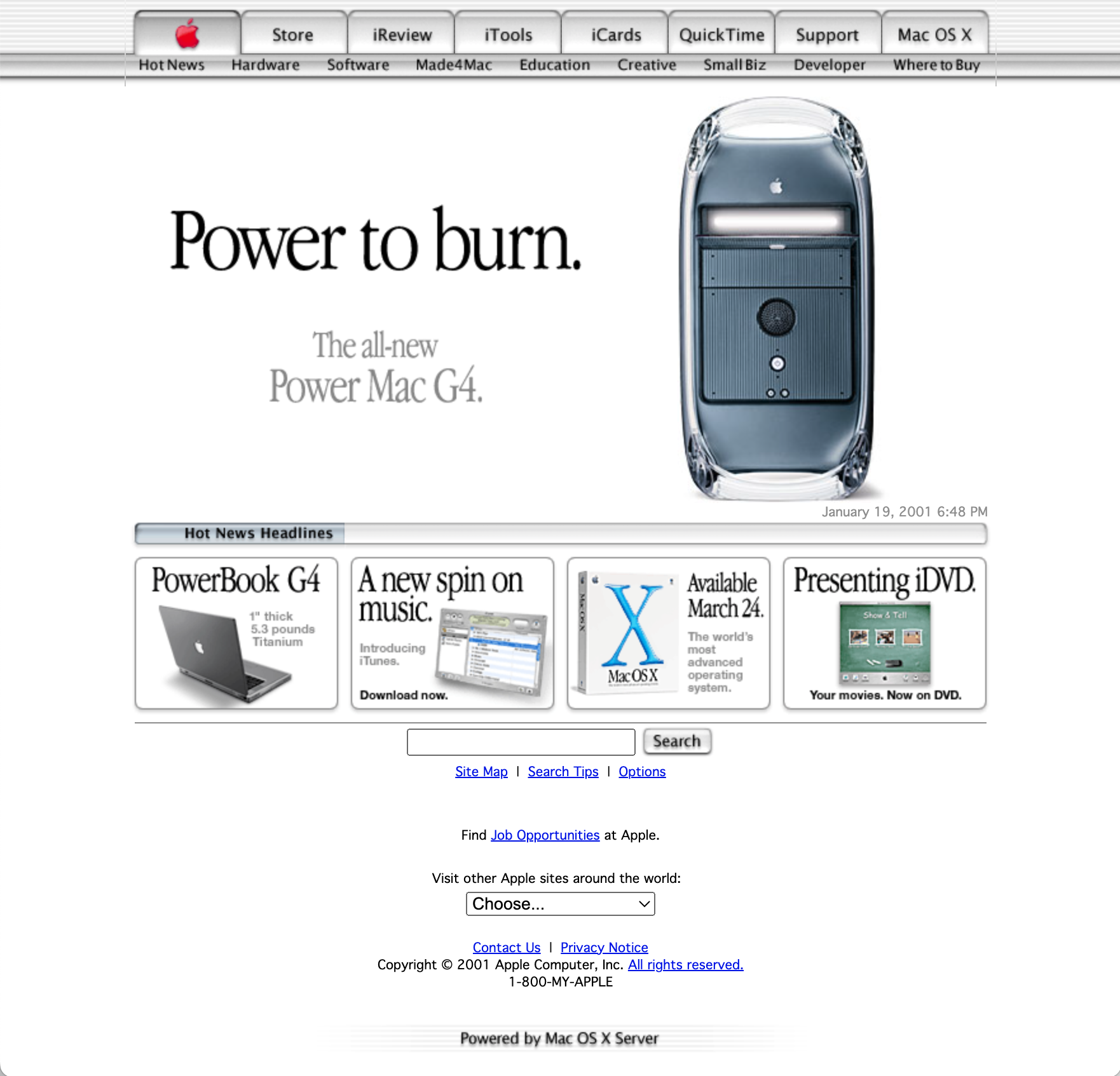 Die Apple Webseite im Jahr 2001
